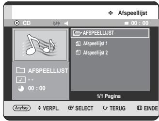 Afspeellijst CD 20 AFSPEELLJST Afspeellijst 1 Afspeellijst 2 00 : 00 1/1 Pagina AnyKay VERPL SELECT TERUG EINDE
