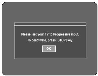Please, set your TV to Progressive input, To deactivate, press [STOP] key. OK