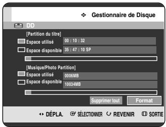 SAMSUNG DVD-HR720P - Appuyez sur les boutons ▲▼ pour sélectionner Gestionnaire de Disque, puis appuyez sur le bouton OK ou ▶. - 1