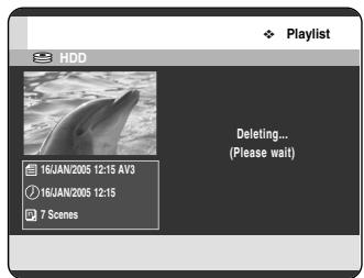HDD 16JAN/2005 12:15 AV3 16JAN/2005 12:15 7 Scenes Playlist Deleting... (Please wait)