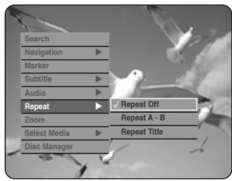 Search Navigation Marker Subtitle Audio Repeat Zoom Select Media Disc Manager Repeat Off Repeat A - B Repeat Title