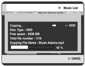 Music List CD PK Bryan Adams.mp2 02 : 10 Copying... Disc Type : HDD Free space : 2939 MB Total file number : 1/16 Copying File Name : Bryan Adams.mp3 43 % CANCE