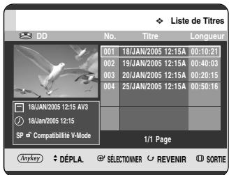 SAMSUNG DVD-HR720P - Utilisation du bouton TITLE LIST - 1