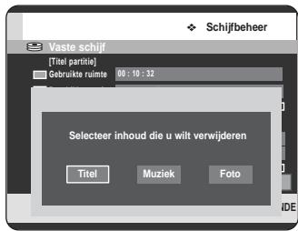 Vaste schijf [Titel partitie] Gebruikte ruimte 00:10:32 Selecteer inhoud die u wilt verwijderen Titel Muziek Foto