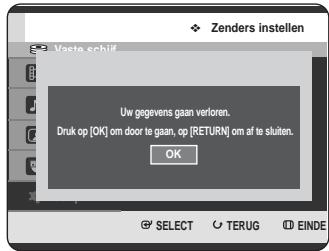 Zenders instellen Vasta schiff Uw gegevens gaan verloren. Druk op [OK] om door te gaan, op [RETURN] om af te sluiten. OK SELECT TERUG EINDE