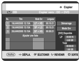 SAMSUNG DVD-HR720P - Sélection du mode d'enregistrement pour chaque titre dans la liste de copie - 1