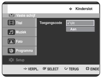 Kinderslot Vaste schijf Titel Toegangscode Uit Muziek Aan Foto Programma Setup VERPL SELECT TERUG EINDE