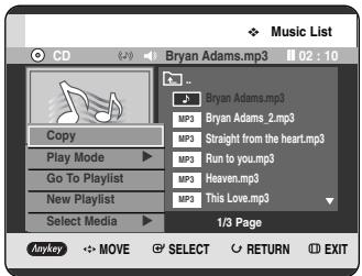 Music List CD Bryan Adams.mp3 02 : 10 Copy Play Mode Go To Playlist New Playlist Select Media Bryan Adams.mp3 MP3 Bryan Adams_2.mp3 MP3 Straight from the heart.mp3 MP3 Run to you.mp3 MP3 Heaven.mp3 MP3 This Love.mp3 1/3 Page Mykey MOVE SELECT RETURN EXIT