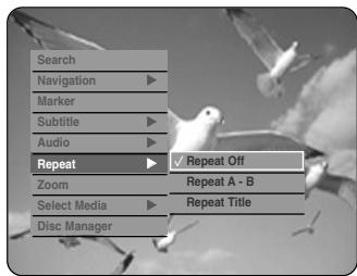 Search Navigation Marker Subtitle Audio Repeat Zoom Select Media Disc Manager Repeat Off Repeat A - B Repeat Title