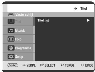 Vaste schijf Titel Muziek Foto Programma Setup Titelijst Anykey VERPL. SELECT TERUG EINDE
