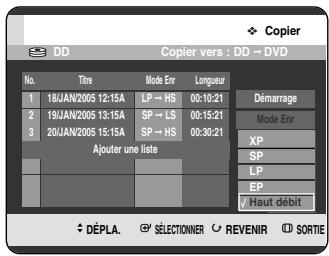 SAMSUNG DVD-HR720P - Changement du mode d'enregistrement de tous les titres dans la liste de copie - 1