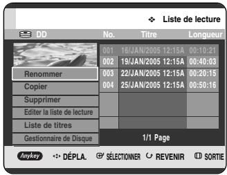 SAMSUNG DVD-HR720P - A l'aide des boutons ▲▼, sélectionnez le titre que vous souhaitez renommer parmi la liste de lecture, puis appuyez sur le bouton ANYKEY. - 1