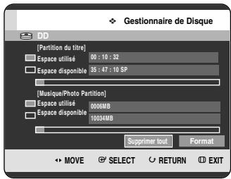 SAMSUNG DVD-HR720P - Appuyez sur les boutons ▲▼ pour sélectionner Gestionnaire de Disque, puis appuyez sur le bouton OK ou ▶. - 1