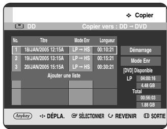 SAMSUNG DVD-HR720P - Appuyez sur les boutons ▲▼ pour sélectionner le titre que vous souhaitez supprimer à partir de l'écran de copie. - 1