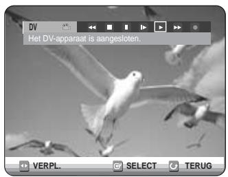 DV Het DV-apparaat is aangesloten. VERPL. SELECT TERUG
