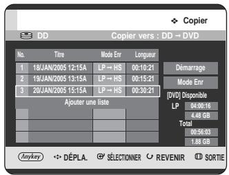SAMSUNG DVD-HR725 - Appuyez sur les boutons ▲▼ pour sélectionner le titre supplémentaire que vous souhaitez copier, puis appuyez sur le bouton OK. - 1