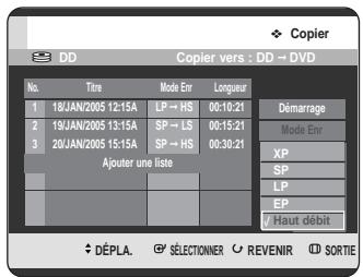 SAMSUNG DVD-HR725 - Changement du mode d'enregistrement de tous les titres dans la liste de copie - 1