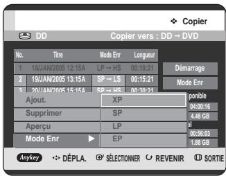 SAMSUNG DVD-HR725 - Sélection du mode d'enregistrement pour chaque titre dans la liste de copie - 2