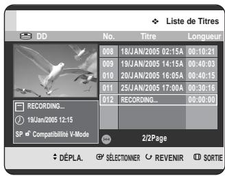 SAMSUNG DVD-HR725 - Appuyez sur le bouton TITLE LIST, appareil en mode enregistrement. - 1