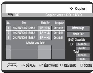 SAMSUNG DVD-HR725 - Sélection du mode d'enregistrement pour chaque titre dans la liste de copie - 1