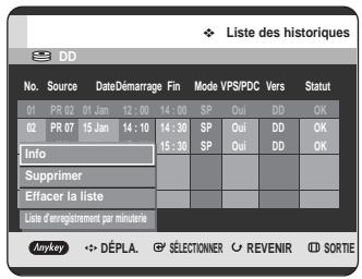 SAMSUNG DVD-HR725 - Supprimer la liste des historiques - 1