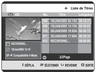 SAMSUNG DVD-HR725 - Appuyez sur le bouton TITLE LIST, appareil en mode enregistrement. - 1