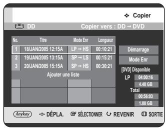 SAMSUNG DVD-HR725 - Prévisualisation d'un titre sélectionné dans la liste de copie - 1