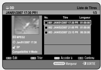 SAMSUNG DVD-HR757 - Utilisation du bouton TITLE LIST - 1