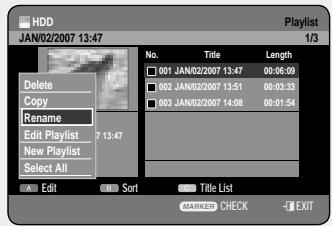 SAMSUNG DVD-HR757 - Renaming a Playlist Entry - 2