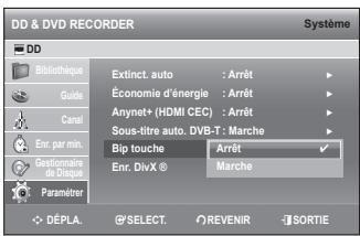 SAMSUNG DVD-SH897 - Réglage de l'activation/désactivation de son de la touche tactile - 1
