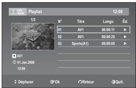 SAMSUNG DVD-VR370 - - Pour revenir au menu Éditer la Liste de Lecture - 2
