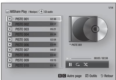 SAMSUNG BD-ES6000E - Commandes de l'écran Musique - 1