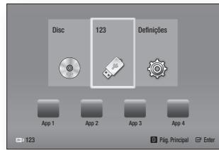 Disc 123 Definições App 1 App 2 App 3 App 4 123 Pág. Principal Enter