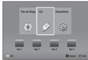 Pas de Disqu 123 Paramètres App 1 App 2 App 3 App 4 123 Accueil Enter