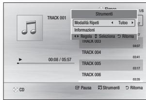 TRACK 001 Modalità Ripeti Tutoo Informazioni Regula Selections Ritorna HACK 003 04:07 TRACK 004 03:41 TRACK 005 03:17 TRACK 006 03:35 CD Paula Strumenti Ritorna
