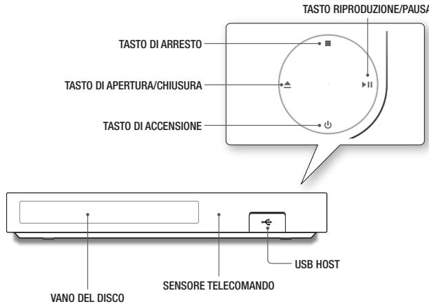 TASTO RIPRODUZIONE/PAUSA TASTO DI ARRESTO TASTO DI APERTURA/CHIUSURA TASTO DI ACCENSIONE VANO DEL DISCO SENSORE TELECOMANDO USB HOST