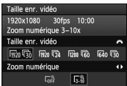 Taille enr. vidéo 1920x1080 30fps 10:00 Zoom numérique 3-10x Taille enr. vidéo 1920 30 1920 24 1280 60 1640 50 Zoom numérique OFF 3-10