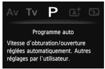 Av Tv P Programme auto Vitesse d'obturation/ouverture régées automatiquement. Autres réglages par l'utilisateur.