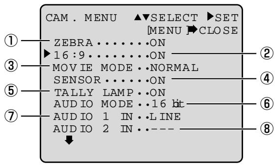 CANON XL1 - Camera menu (CAM. MENU) - 1