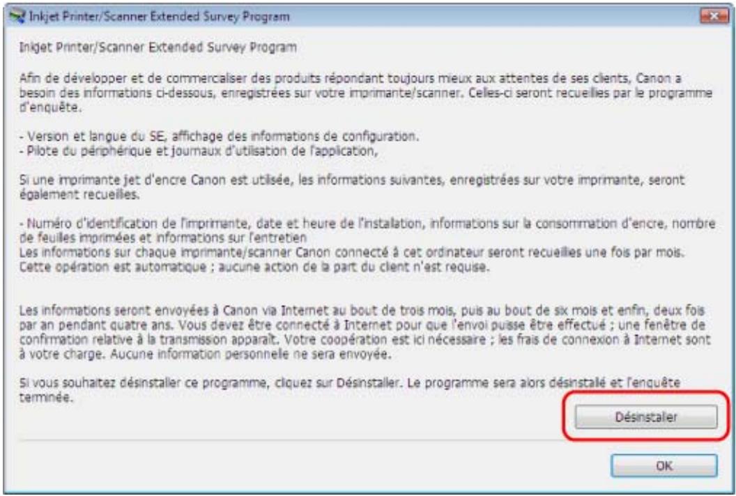 CANON PIXMA IP3600 - - Pour désinstaller le [inkjet printer/scanner extended survey program/programme d'enquête étendue imprimante à jet d'encre/scanner]: - 1