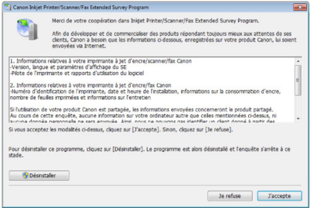 CANON PIXMA IP4850 - L'écran du programme Inkjet Printer/Scanner/Fax Extended Survey Program s'affiche - 1