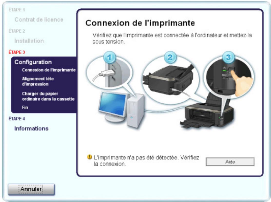 CANON PIXMA IP4850 - - Si vous ne pouvez pas aller au-delà de l'écran Connexion de l'imprimante : - 1