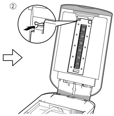 Diagram showing a device with labeled components and an inset view of a mechanical component being inserted into it.