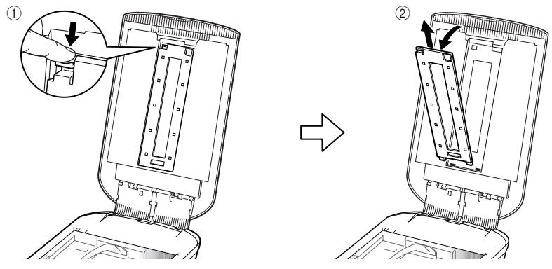 Technical diagram showing two-step assembly of a device with labeled parts and directional arrows indicating process flow.