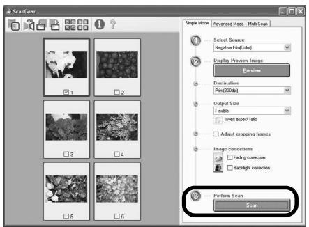 ScanGears 1 2 3 4 5 6 Single Mode Advanced Mode Multi Scan Select Source Negative (log scale) Display Preview Image Preview Destination Pain(300dpi) Output Size Flexible Invert aspect ratio Adjust cropping frames Image corrections fading correction Backlight correction Perform Scan Scan