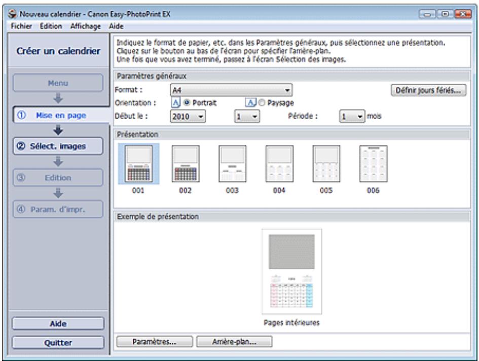 CANON MP250 - Cliquez sur calendrier sous menu. - 1
