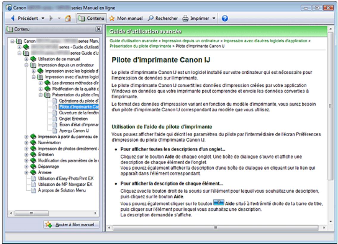 CANON MP250 - Utilisation du volet contenu - 1