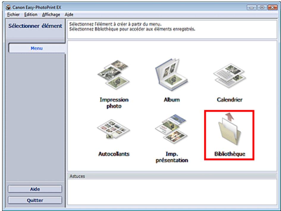 CANON MP250 - Cliquez sur bibliothèque sous menu. - 1