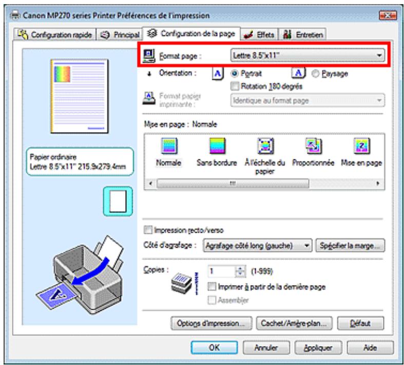 CANON MP250 - Définition du format et de l'orientation de la page - 1