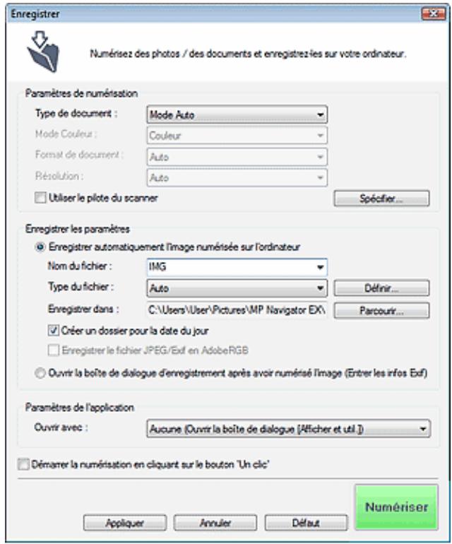 CANON MP250 - Boîte de dialogue enregistrer (écran du mode un cliç) - 1